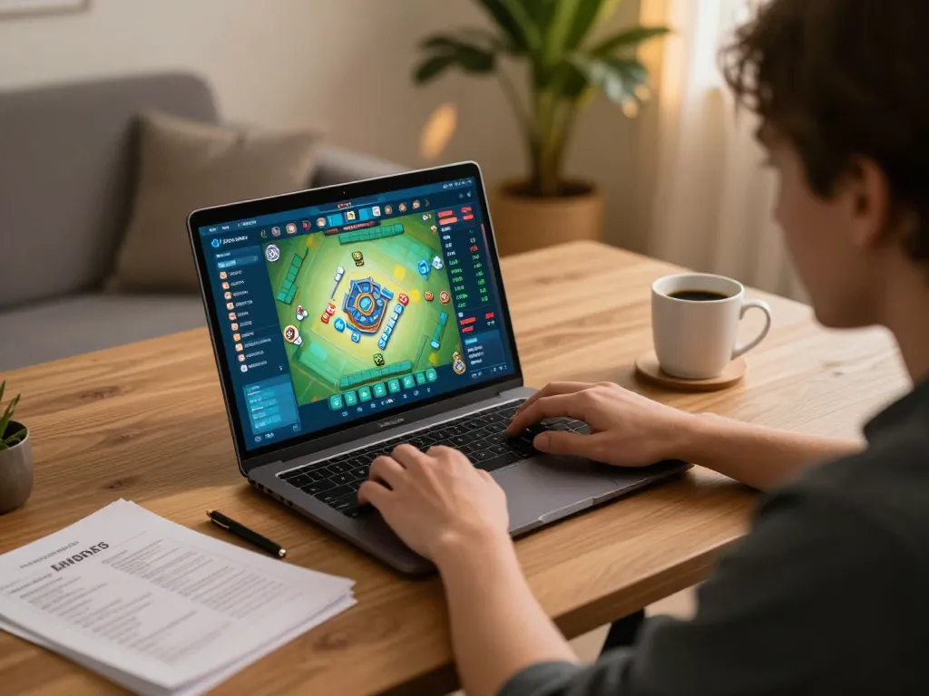 Berpartisipasi dalam permainan pola stabil rtp mahjong ways di laptop, menampilkan catatan strategi dan statistik
