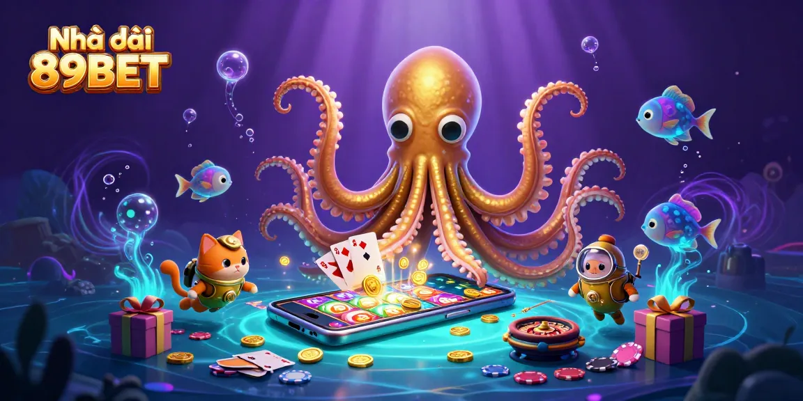 Engage with thrilling games at Nhà cái 89BET with a colorful slot game illustration, featuring captivating characters.