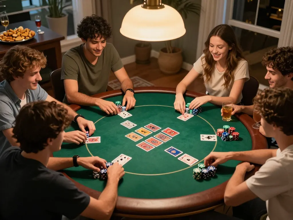 Engaged players enjoying a thrilling poker game night at home on FB88 platform