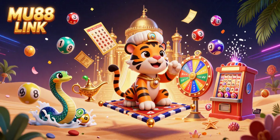 Experience the thrill of MU88 LINK with vibrant casino elements and a magical Arabian theme.