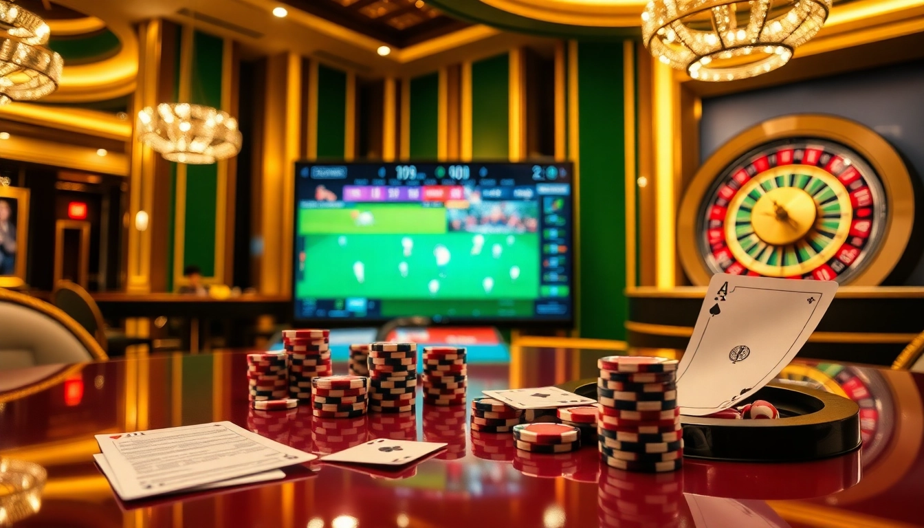 Engaging gamblers with a vibrant LuongSonTV online betting scene showcasing live football and casino elements.