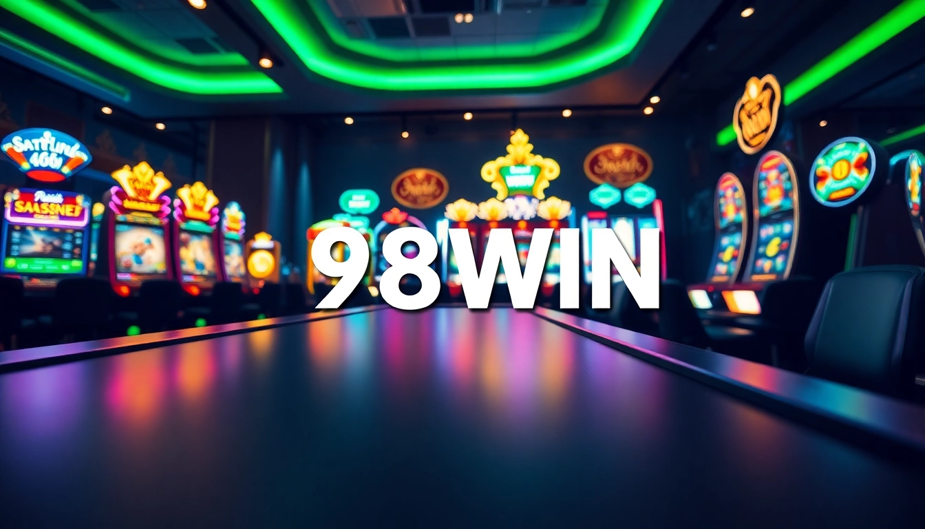 Experience the excitement of 98WIN with colorful slot machines and lively casino atmosphere.