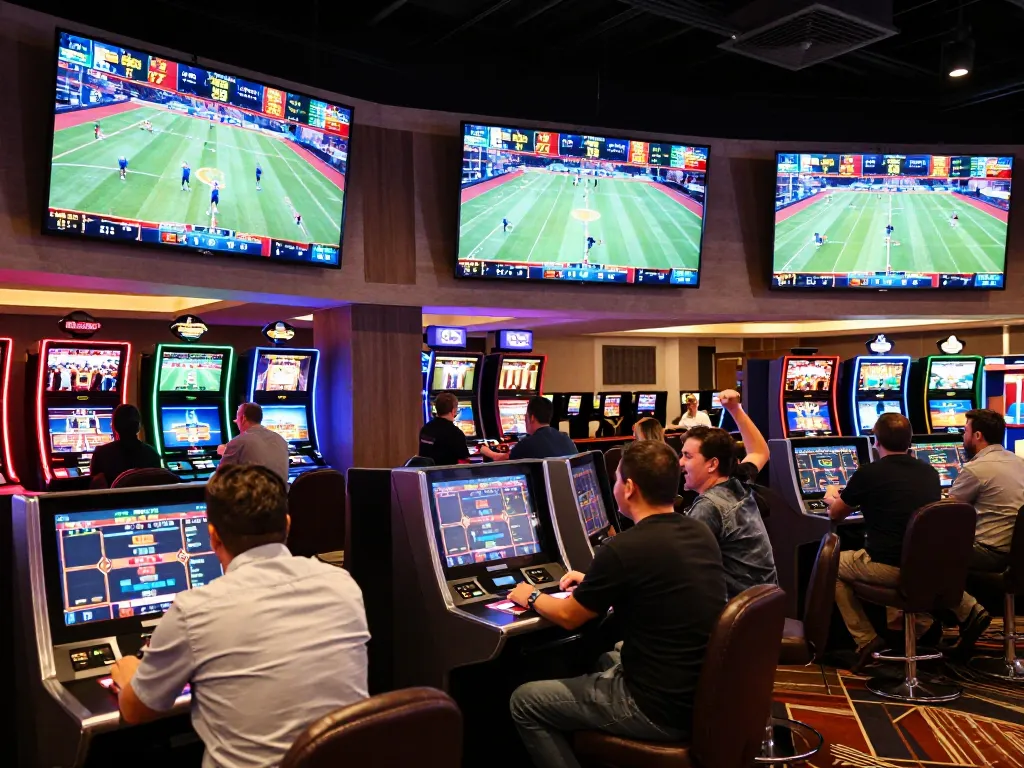 Experience thrilling sports betting excitement at tg88 with engaged bettors and live game screens.