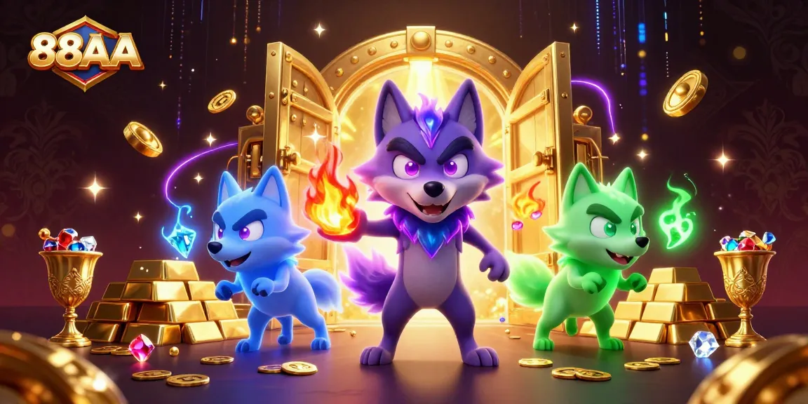 Experience excitement and wins with 88AA in this vibrant casino-themed illustration.