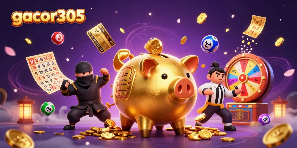 Gacor305 menghadirkan aksi menarik dengan karakter celengan, ninja dompet, dan samurai kartu dalam ilustrasi yang megah.