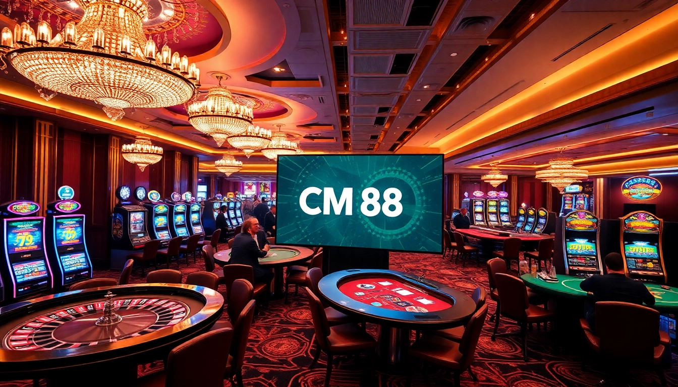 Experience the excitement of CM 88 with a vibrant casino scene featuring roulette and poker.