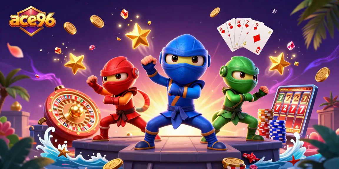 Explore exciting gaming with ace96, where vibrant chameleon ninjas engage in thrilling casino action.