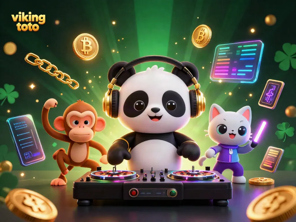 Engage with viking toto through a vibrant scene of animated characters celebrating at a digital casino.