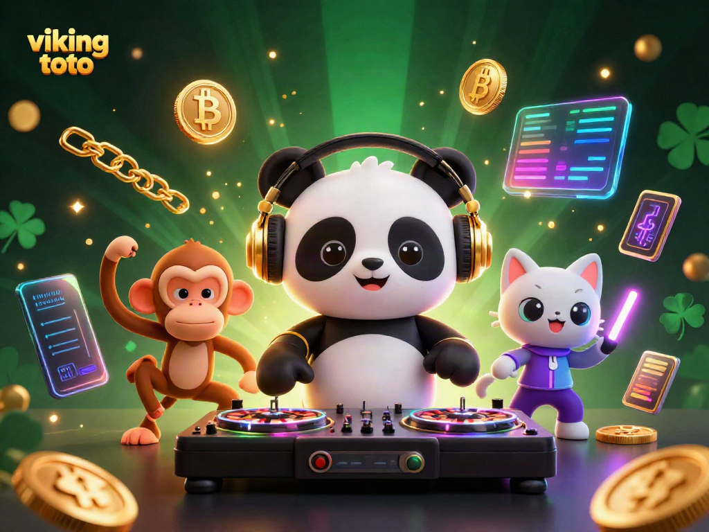 Engage with viking toto through a vibrant scene of animated characters celebrating at a digital casino.