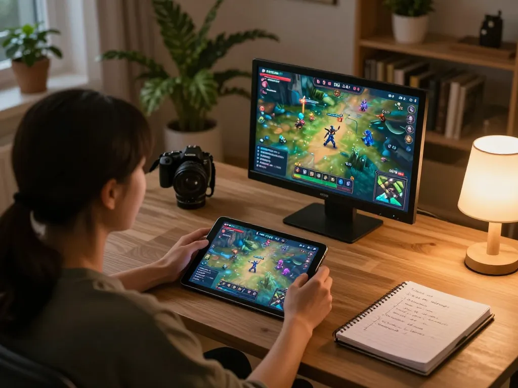 Enjoying gameplay on VENOM889 with immersive idle-RPG action displayed on a tablet, showcasing character upgrades.