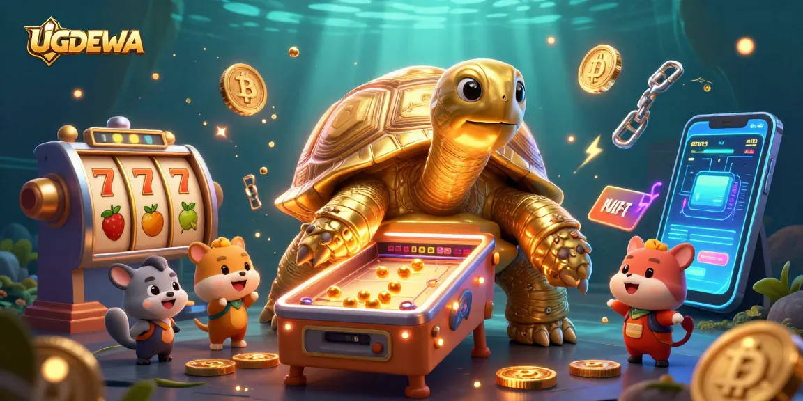 Play dynamic slot games with UGDEWA in an exciting, colorful casino scene.