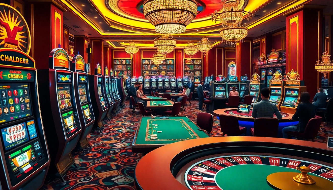 Exciting casino scene showcasing slot gacor gameplay with vibrant machines and engaged players.