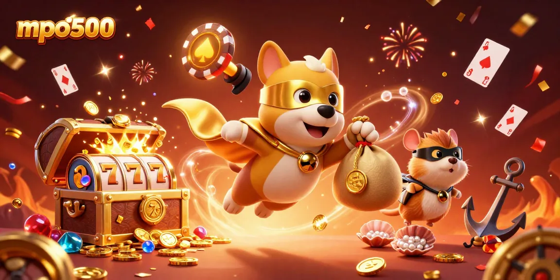 Gambar mpo500 menghadirkan anjing superhero dalam misi mengumpulkan koin emas di kasino