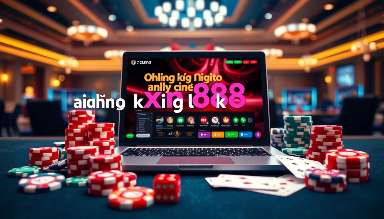 Experience the thrill of đăng ký xn88 with vibrant poker chips and casino elements in a luxurious online setup.
