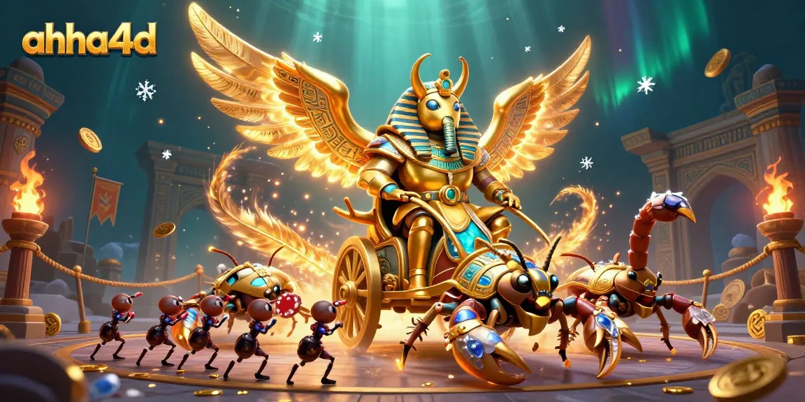 Engage with ahha4d's dynamic gaming scene featuring a colossal scarab beetle and jewel-encrusted scorpions.