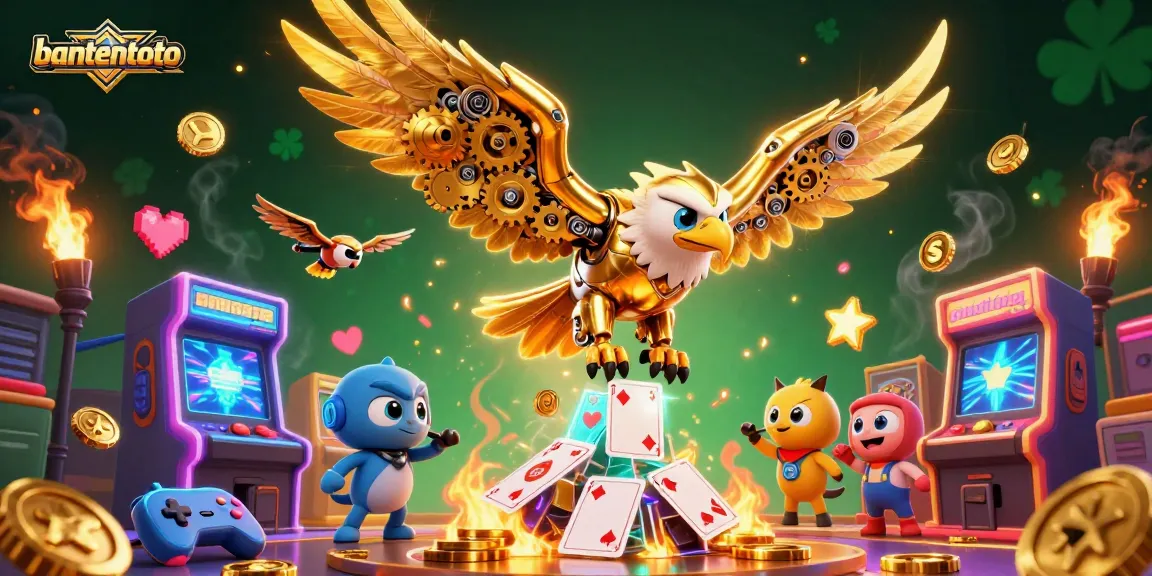 Menangkan permainan kasino dengan bantentoto melalui ilustrasi burung elang cybernetic berwarna emas yang terbang.