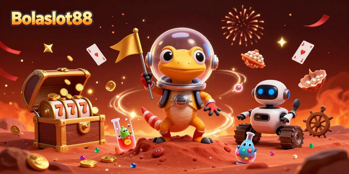 Bolaslot88 invites players to explore a vibrant casino adventure led by a Martian gecko.