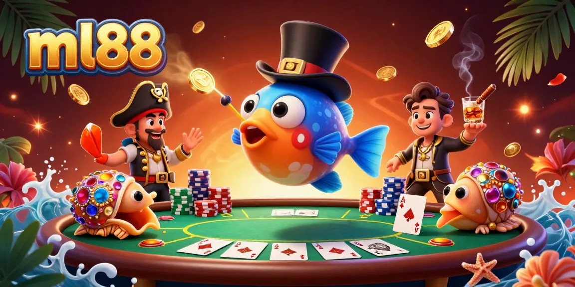 Engage in a thrilling ml88 casino adventure with vibrant 3D sea creatures and poker elements.