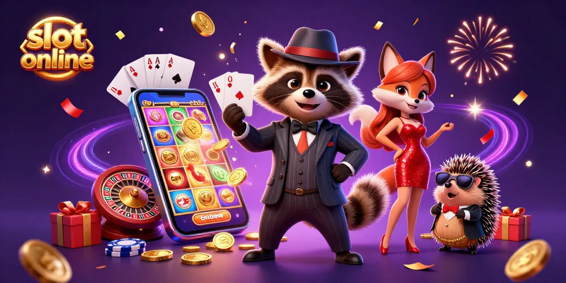 Putaran slot online seru dengan raccoon dan fox dalam pesta casino menarik.