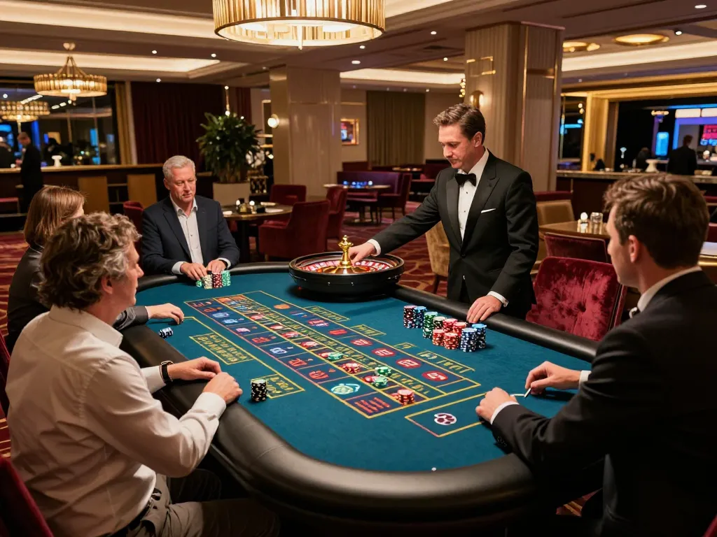 Players engaging in thrilling roulette gameplay at a luxurious casino table featuring sc88's vibrant atmosphere and exciting energy.