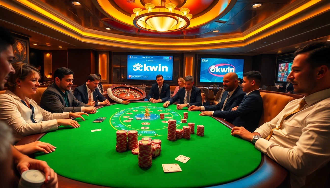 Players enjoying high-stakes poker at an opulent okwin casino
