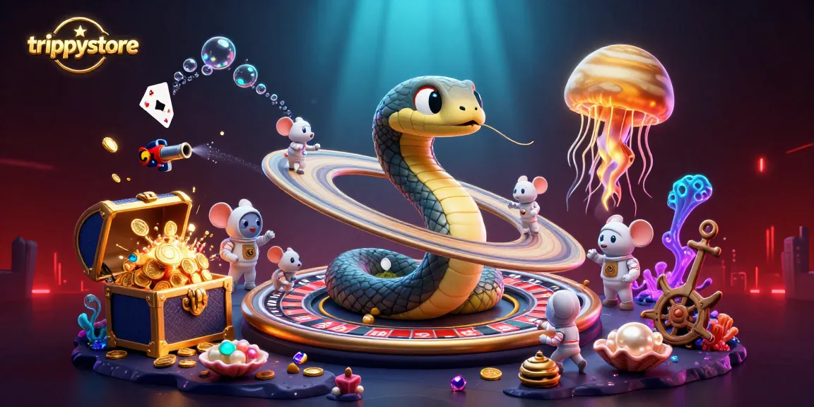 Experience thrilling bets at trippysstore with astronaut mice wagering on a cosmic roulette.
