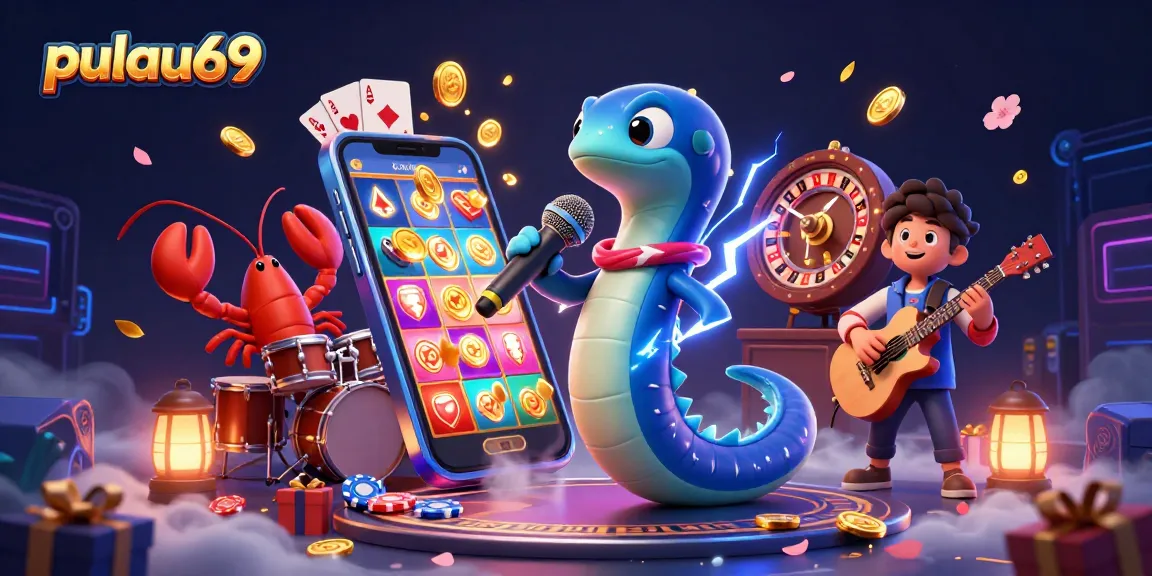 Pulau69 showcases an underwater casino scene with vibrant characters and engaging slot game elements.