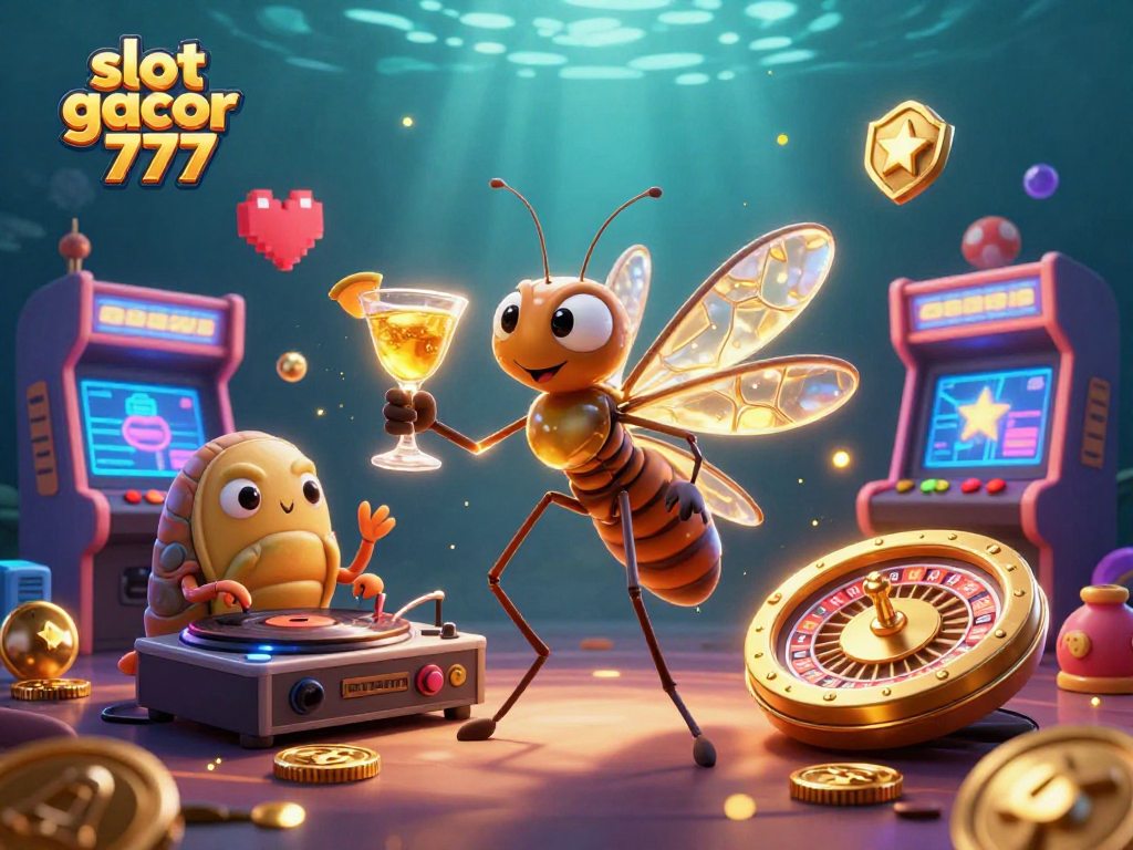 Experience the excitement of slot gacor 777 with this immersive 3D casino scene featuring unique characters and vibrant gaming elements.