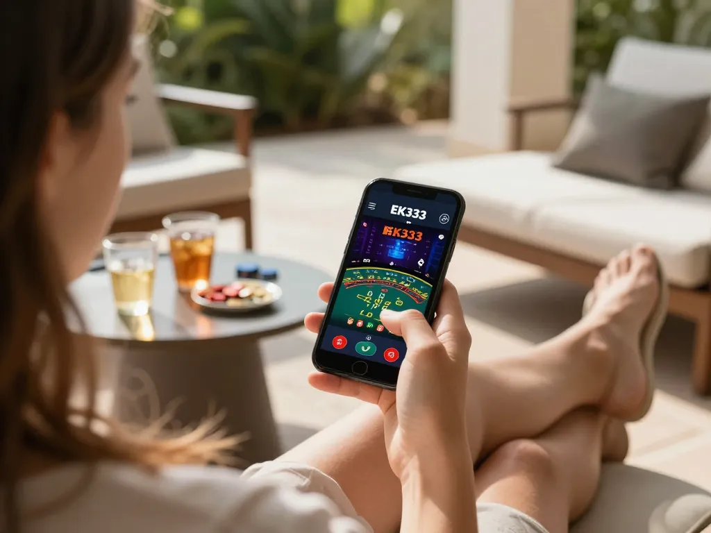 Playing exciting live blackjack on the EK333 app from a comfortable outdoor setting