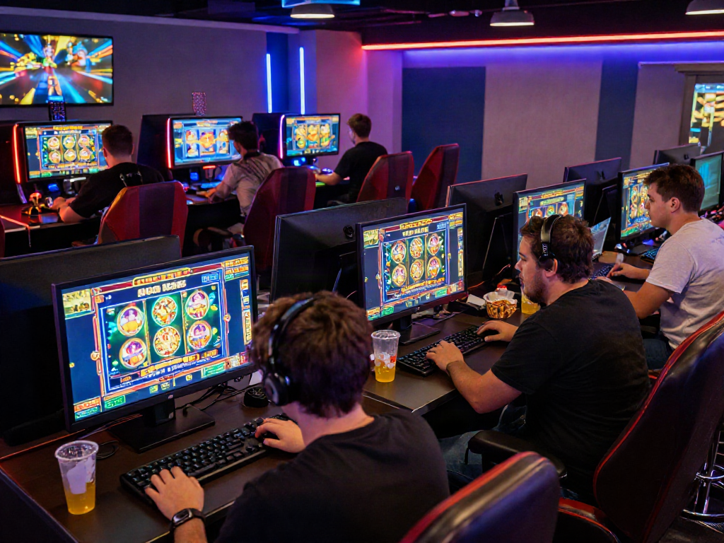 Experience excitement with bro138 slot in a lively gaming environment filled with vibrant screens and players.