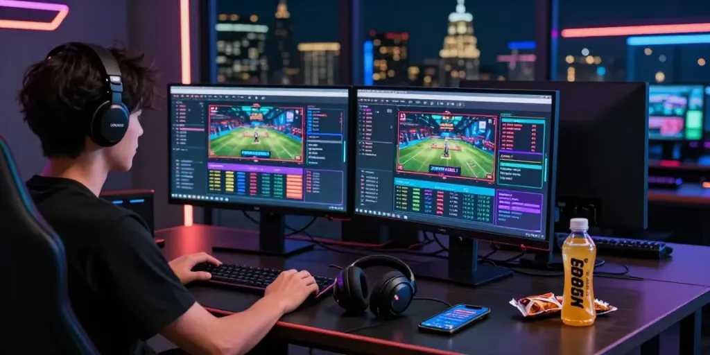 Proses cirebontoto login menggunakan komputer modern dan peralatan gaming lengkap.