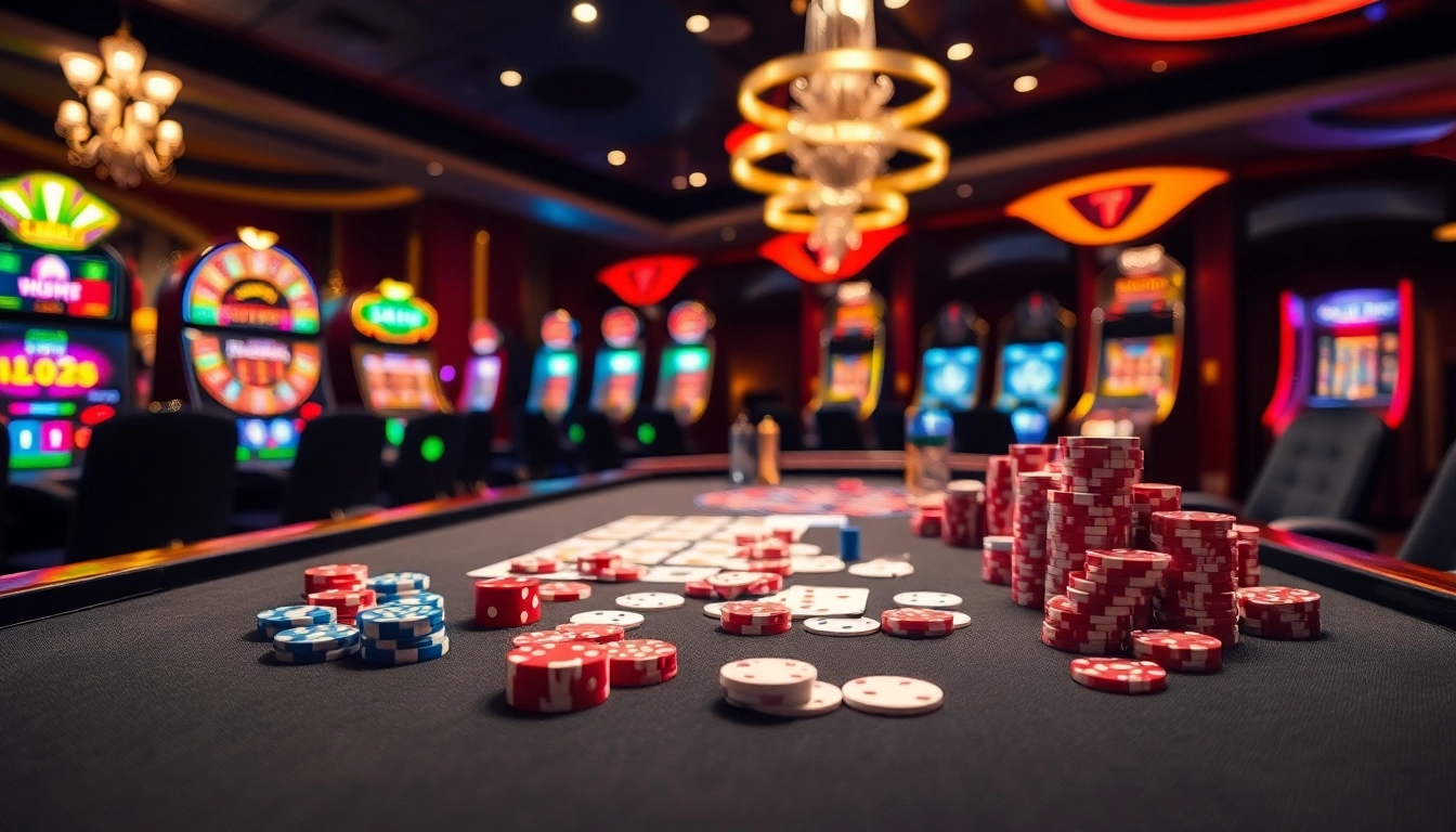 Tỷ số 7m showcased in an engaging casino scene with immersive gambling elements like poker chips and roulette.