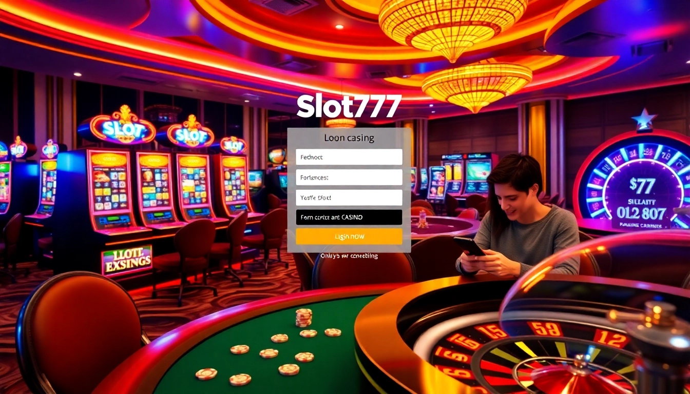 Experience the thrill of slot777 login with vibrant slot machines and a lively casino atmosphere.