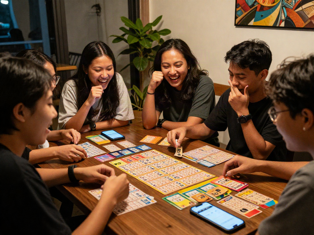 Teman-teman bersenang-senang menganalisis toto togel bersama di meja