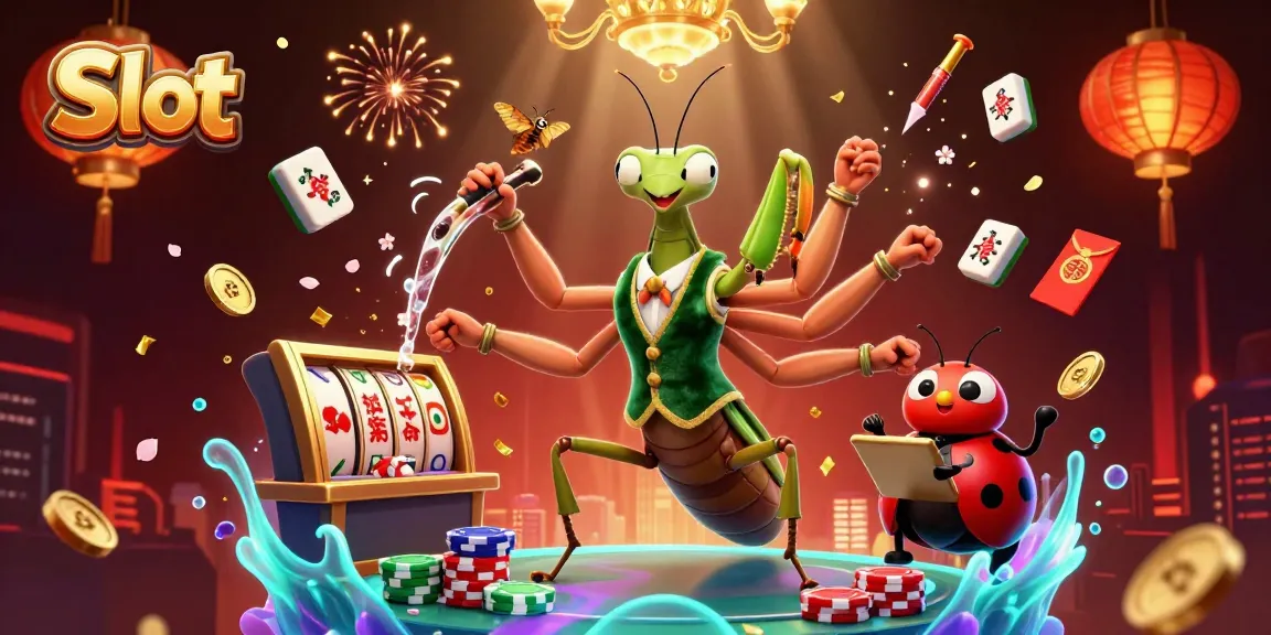Experience thrilling Slot action with a giant mantis card sharp and colorful casino elements.