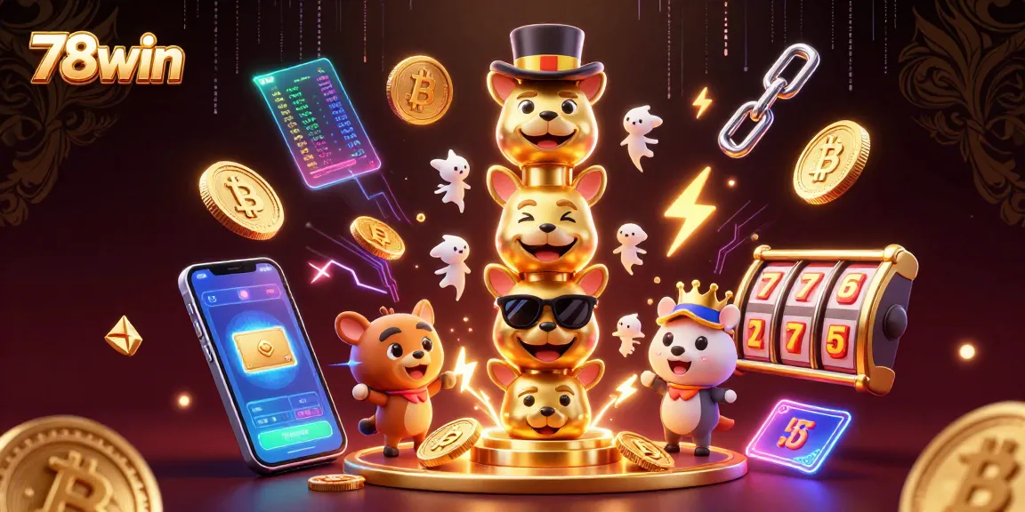 Engage with 78win's vibrant 3D casino scene filled with crypto elements and animated excitement.