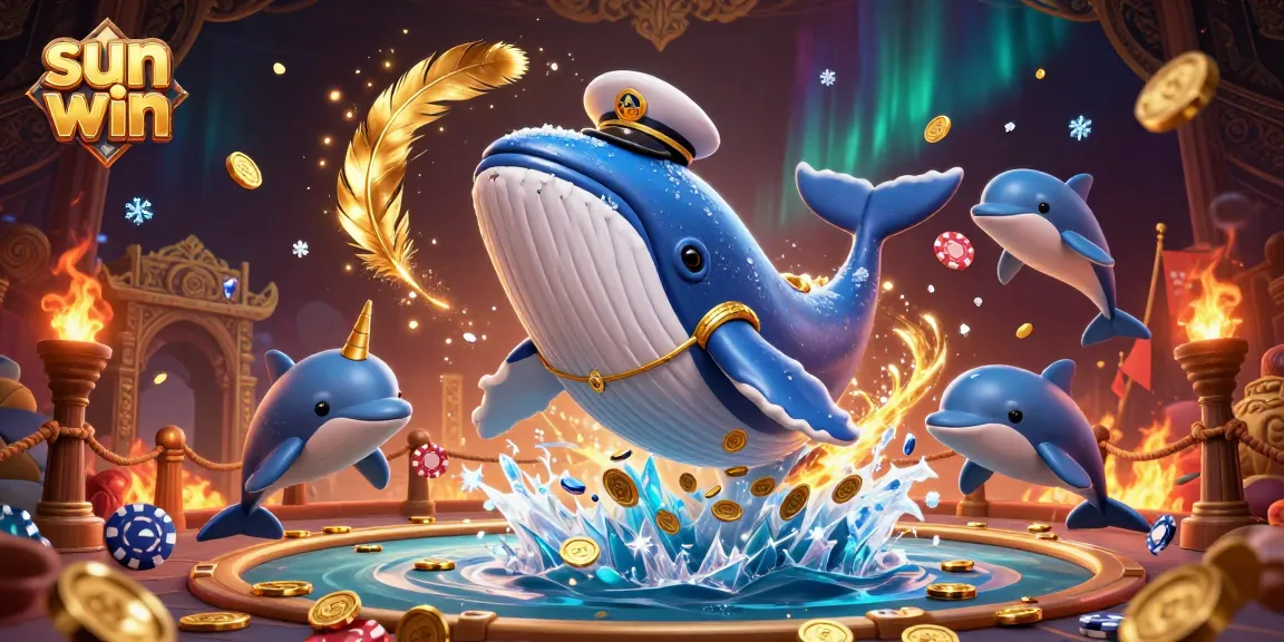 Experience sun win magic with a 3D whale, narwhal, and dolphins diving through coin treasures.