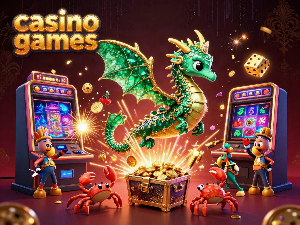 Experience thrilling casino games with a vibrant slot machine jackpot explosion and mystical sea creatures.