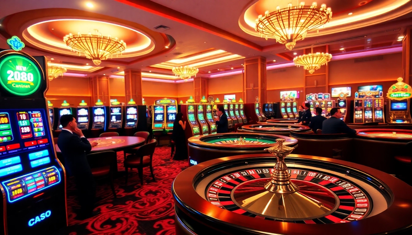 Players enjoying exciting games at New888 online casino, showcasing poker chips and roulette wheels.