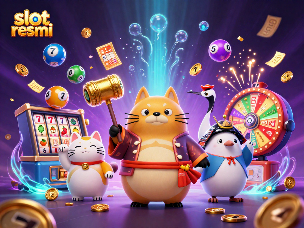 Berpartisipasi dalam slot resmi sambil menikmati suasana penuh warna dari karakter dan elemen kasino.