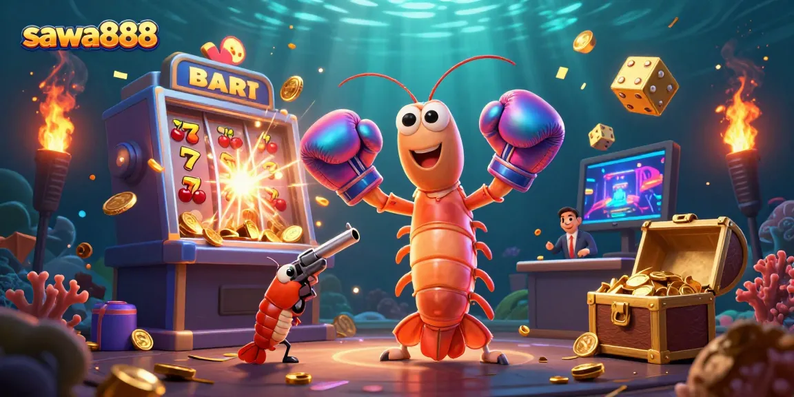 Sawa888 jackpot scene with energetic cartoon characters and dynamic casino elements