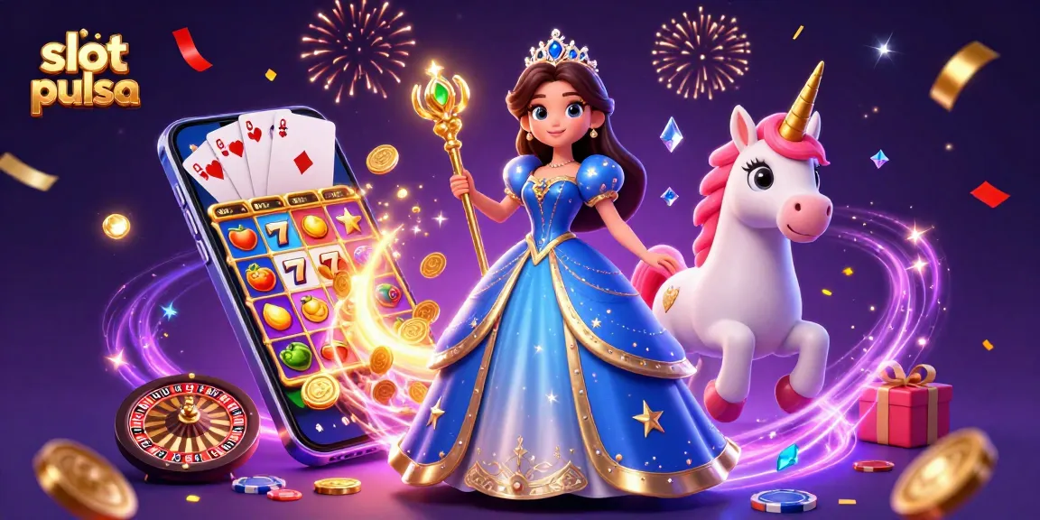 Experience thrilling slot pulsa action with vibrant 3D illustration, featuring exciting casino elements.