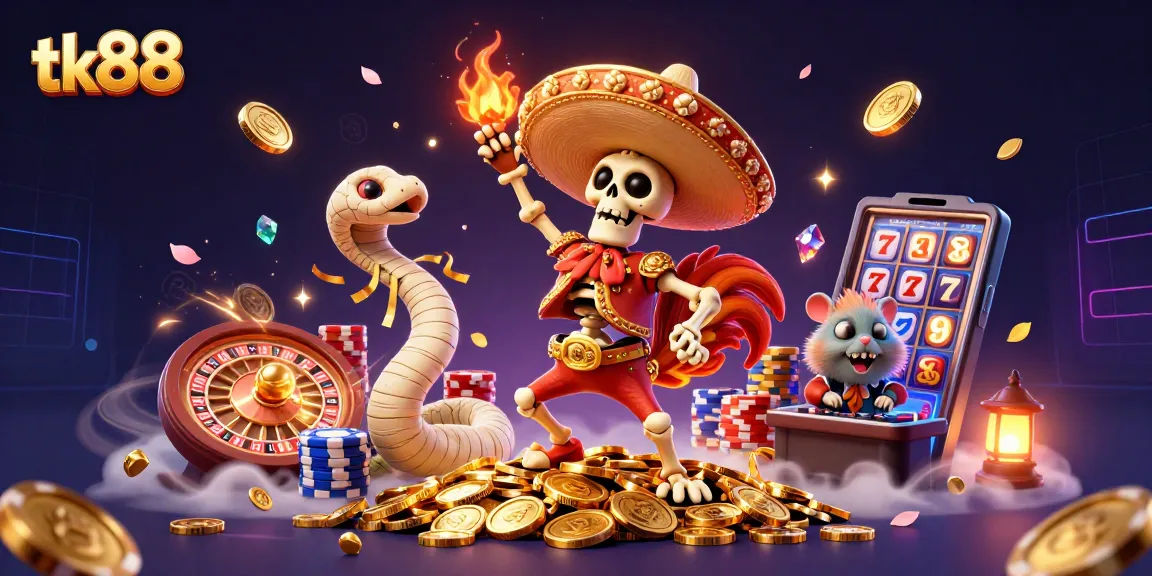 tk88 players enjoy a vibrant victory scene with golden coins and casino elements