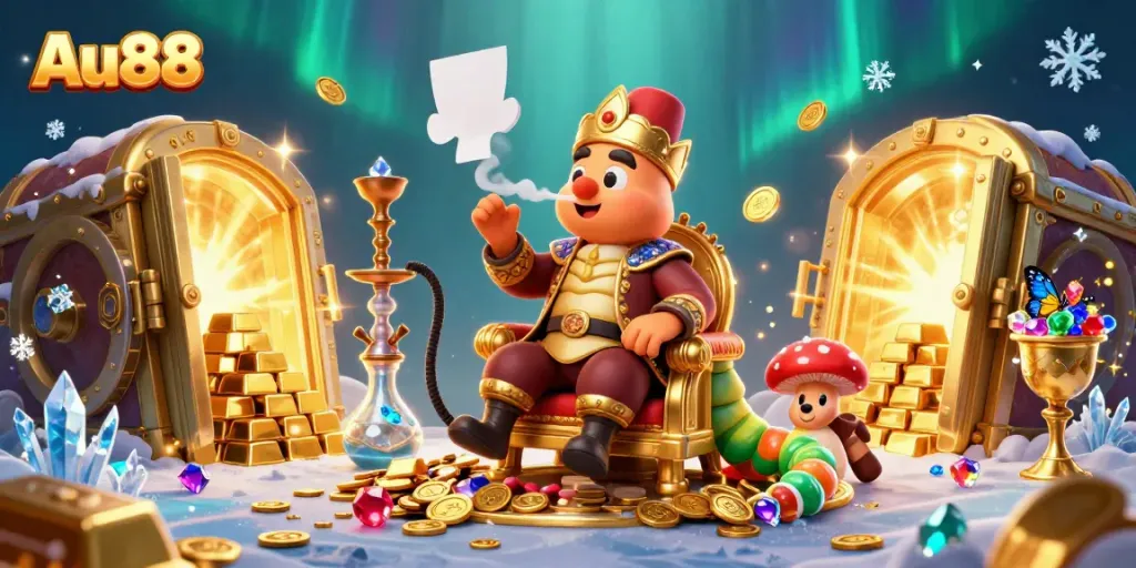 Experience thrilling gameplay with Au88 in this vibrant 3D illustration showcasing a lively casino atmosphere.