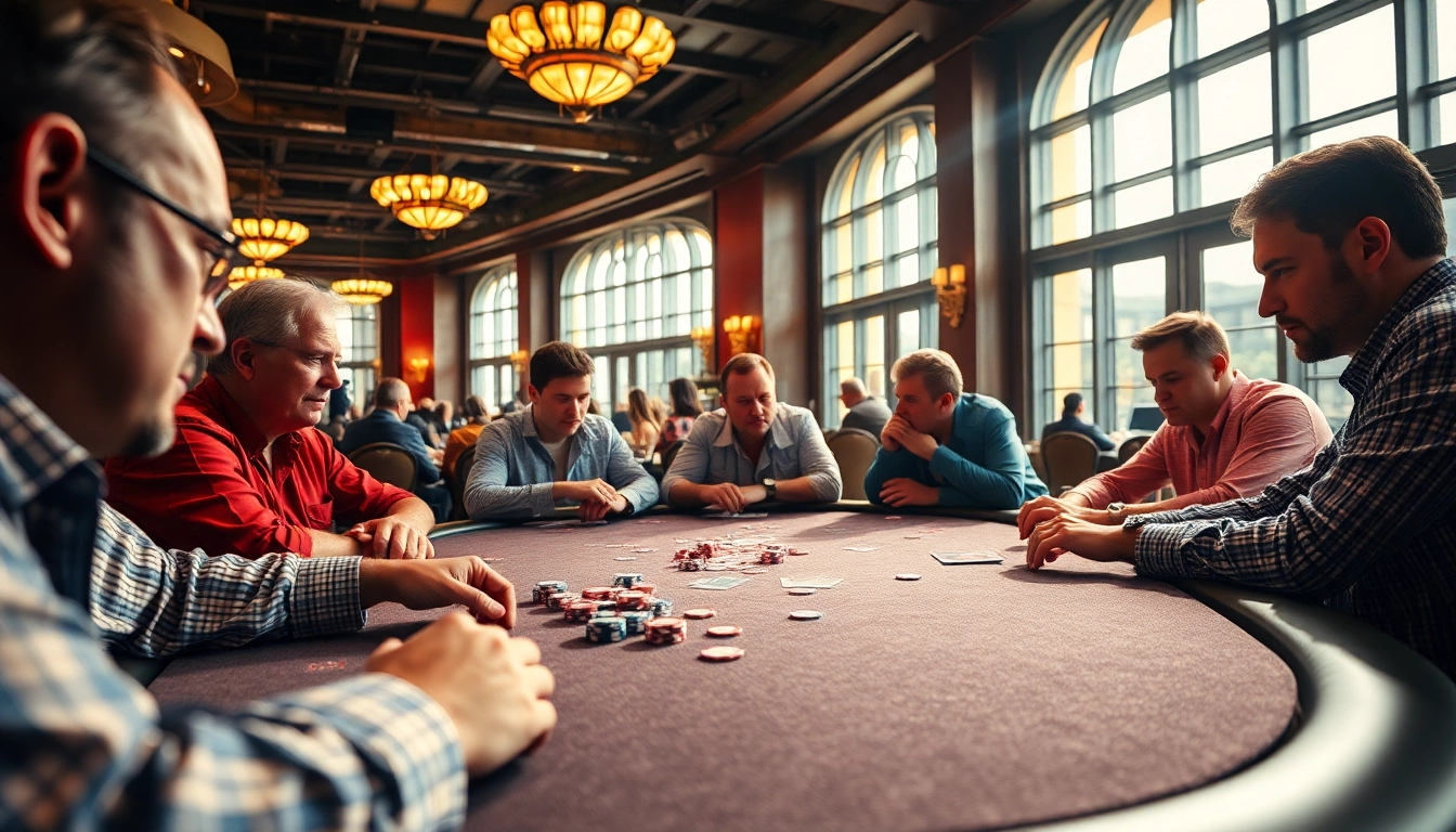 tkp188 menang di meja poker dengan chip berwarna-warni dan pemain yang terlibat.