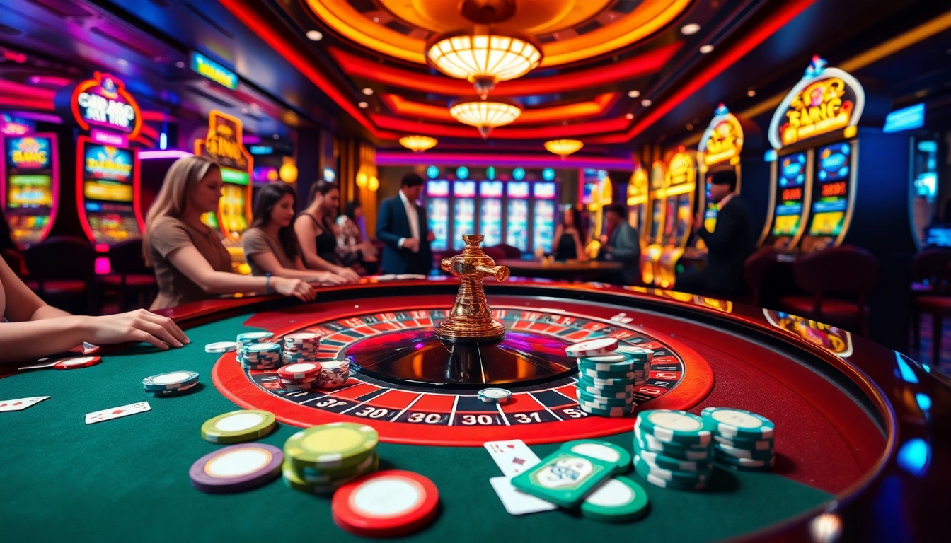 Experience the thrill of Bin88 casino with vibrant roulette tables and lively players.