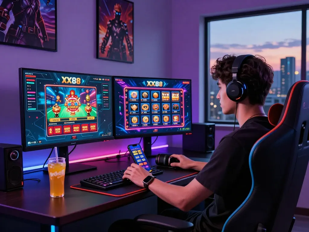 Engaging online gaming scene at XX88 platform with vibrant interface and dynamic setup.