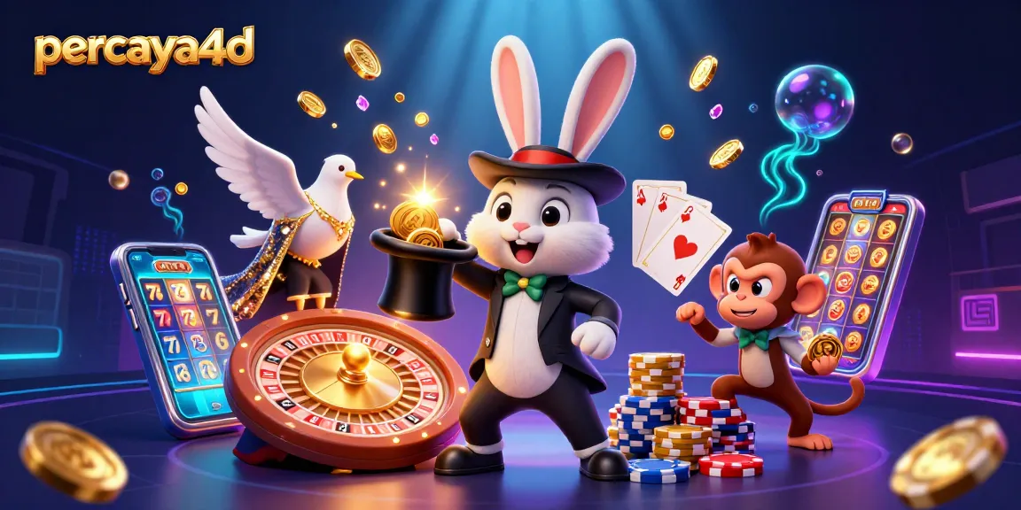 Permainan menarik percaya4d dengan koin emas dan karakter lucu di kasino digital.