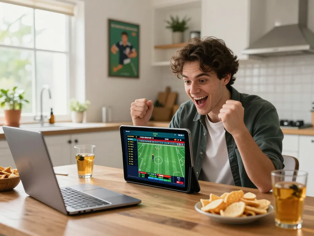 Engaging in online betting at Vic88 during a live sports event.