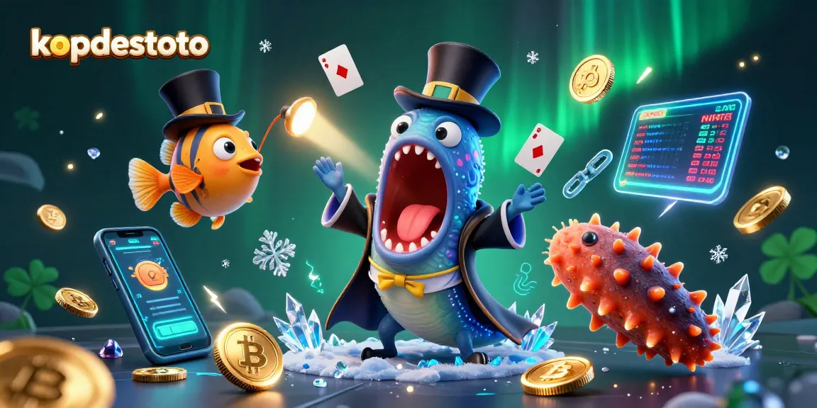 Experience exciting gambling moments with kopdestoto in this vibrant underwater illustration full of fun and magic.